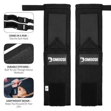 DMoose Wrist Straps for Weightlifting 12 and 18 Inches Thumb Loops with Wrist Support for Workouts Powerlifting Wrist Straps for Weight Lifting Men and Women Black II