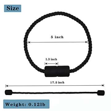 Porlau 6 Pack Black Strong Magnetic Curtain Tiebacks - Elegant Modern Rope Holdbacks for Your Drapes