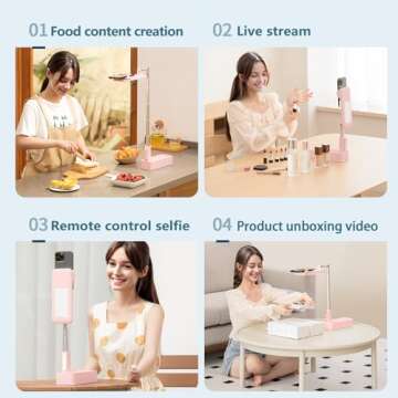 yAyusi Upgrade Phone Stand for Recording,360° Rotation Overhead Phone Mount with Light (Pink)