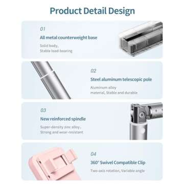 yAyusi Upgrade Phone Stand for Recording,360° Rotation Overhead Phone Mount with Light (Pink)