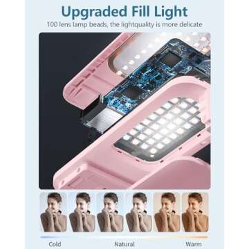 yAyusi Upgrade Phone Stand for Recording,360° Rotation Overhead Phone Mount with Light (Pink)