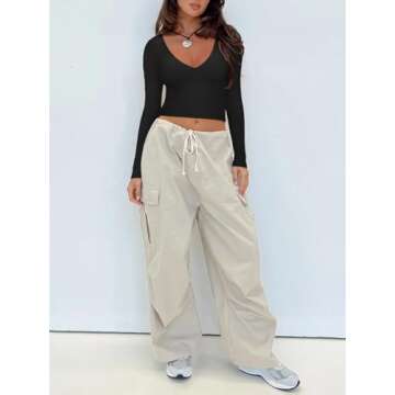 REORIA Womens Fall Sexy Casual V Neck Long Sleeve Double Lined Fitted Going Out Basic Cute Y2k Trendy T Shirts Crop Tops Tees Black Small