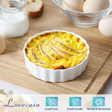 LOVECASA 8 Oz Shallow Crème Brûlée Ramekins for Oven Baking & Serving