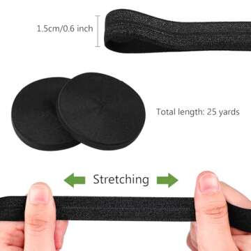 Wide Elastic Ribbon Band Fold Over Elastic Stretch Foldover Elastics Trim Sewing Ribbon for Hair Tie...