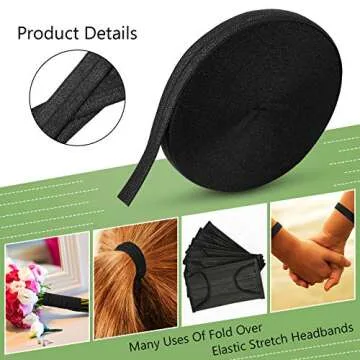 Wide Elastic Ribbon Band Fold Over Elastic Stretch Foldover Elastics Trim Sewing Ribbon for Hair Ties Headbands Hair Bows DIY Craft (Black, 5/8 Inch x 25 Yard)