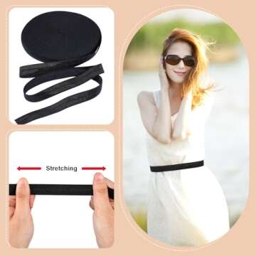 Wide Elastic Ribbon Band Fold Over Elastic Stretch Foldover Elastics Trim Sewing Ribbon for Hair Ties Headbands Hair Bows DIY Craft (Black, 5/8 Inch x 25 Yard)