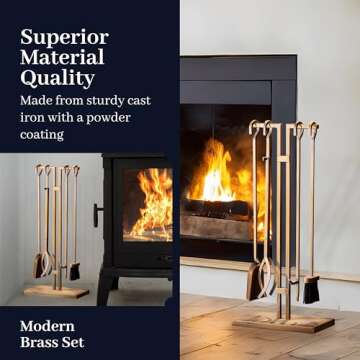 2WAYZ FLAMELY Fireplace Tools Set, 5 pcs Classic No-knob Handles, Fireplace Irons Set with Fire Poke...