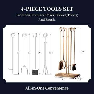 2WAYZ FLAMELY Fireplace Tools Set, 5 pcs Classic No-knob Handles, Fireplace Irons Set with Fire Poker, Shovel, Tongs and Brush, Easy-to-Assemble Fire Pit Tongs and Fireplace Accessories, Powder Coated