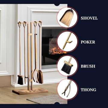 2WAYZ FLAMELY Fireplace Tools Set, 5 pcs Classic No-knob Handles, Fireplace Irons Set with Fire Poker, Shovel, Tongs and Brush, Easy-to-Assemble Fire Pit Tongs and Fireplace Accessories, Powder Coated
