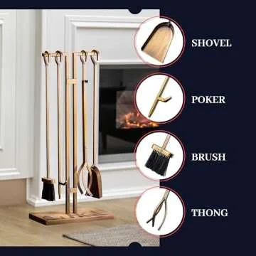 2WAYZ FLAMELY Fireplace Tools Set, 5 pcs Classic No-knob Handles, Fireplace Irons Set with Fire Poker, Shovel, Tongs and Brush, Easy-to-Assemble Fire Pit Tongs and Fireplace Accessories, Powder Coated