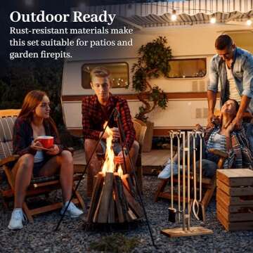 2WAYZ FLAMELY Fireplace Tools Set, 5 pcs Classic No-knob Handles, Fireplace Irons Set with Fire Poker, Shovel, Tongs and Brush, Easy-to-Assemble Fire Pit Tongs and Fireplace Accessories, Powder Coated