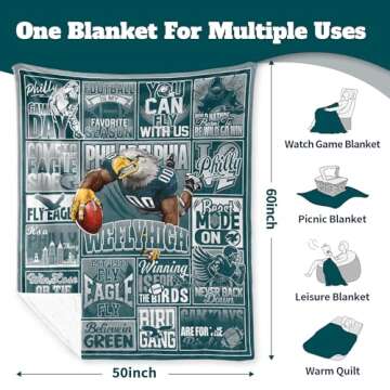 Blanket Football Fan Gifts for Men Women Football Style Throw Blanket Flannel Super Cozy Soft Living Room 60" x 50".