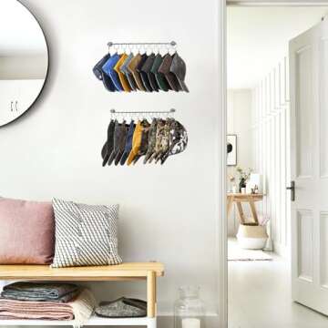 Viklluyr Hat Rack Baseball Cap Wall Organizer - Closet Hats Holder with 20 Hooks - Metal Caps Storage Wall Mounted Hat Hanger Set of 2 for Closet Door Bedroom Entryway Laundry(Grey)