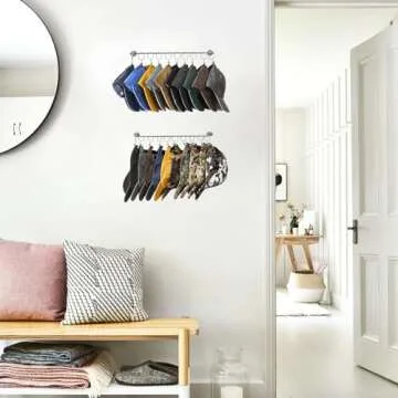 Viklluyr Hat Rack Baseball Cap Wall Organizer - Closet Hats Holder with 20 Hooks - Metal Caps Storage Wall Mounted Hat Hanger Set of 2 for Closet Door Bedroom Entryway Laundry(Grey)