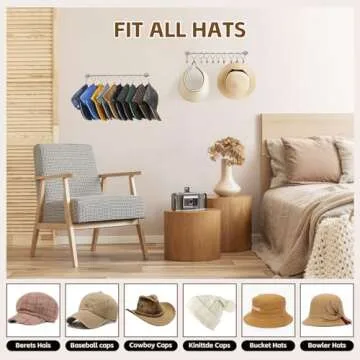 Viklluyr Hat Rack Baseball Cap Wall Organizer - Closet Hats Holder with 20 Hooks - Metal Caps Storage Wall Mounted Hat Hanger Set of 2 for Closet Door Bedroom Entryway Laundry(Grey)