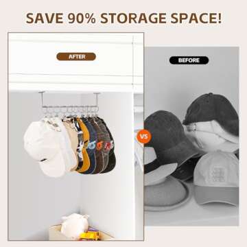 Viklluyr Hat Rack Baseball Cap Wall Organizer - Closet Hats Holder with 20 Hooks - Metal Caps Storage Wall Mounted Hat Hanger Set of 2 for Closet Door Bedroom Entryway Laundry(Grey)