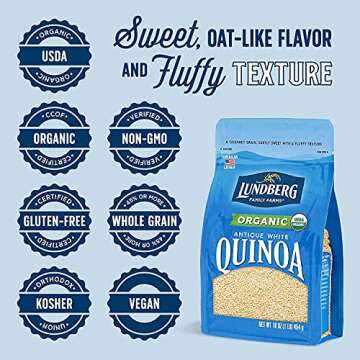 Lundberg Family Farms - Organic Quinoa Antique White, 9 Essential Amino Acids, Excellent Source of Protein & Fiber, Non-GMO, Gluten-Free, USDA Certified Organic, Vegan, Kosher (16 oz, 3-Pack)