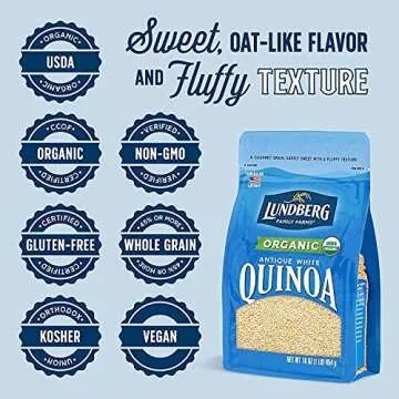 Lundberg Family Farms - Organic Quinoa Antique White, 9 Essential Amino Acids, Excellent Source of Protein & Fiber, Non-GMO, Gluten-Free, USDA Certified Organic, Vegan, Kosher (16 oz, 3-Pack)