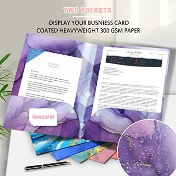 2 Pocket Folders, File Folders Letter Size, Decorative File Folders, 6 Marble Designs 12 Pack