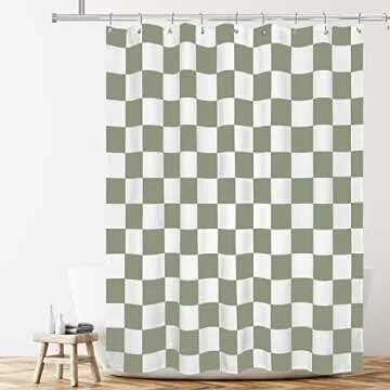 Tititex Aesthetic Checkerboard Grid Pattern Shower Curtain, White Sage Green Modern Shower Curtain Sets Decoration 71x71 Inch with Hooks