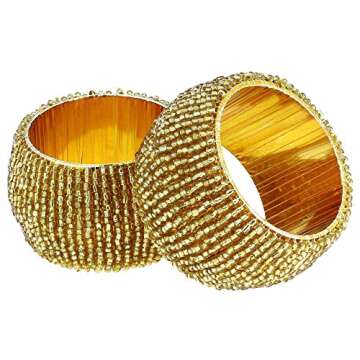                                        Shalinindia Handmade Indian Gold Beaded Napkin Rings - Set of 6 Rings                 