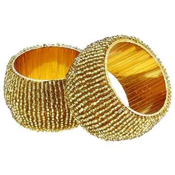                                        Shalinindia Handmade Indian Gold Beaded Napkin Rings - Set of 6 Rings                 