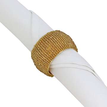                                        Shalinindia Handmade Indian Gold Beaded Napkin Rings - Set of 6 Rings                 