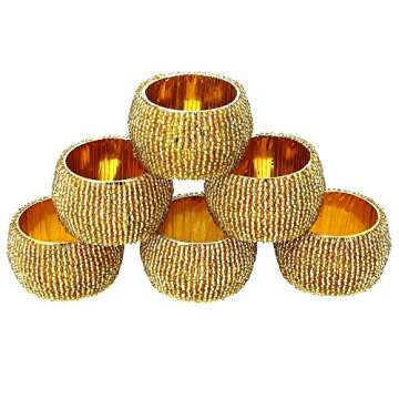                                        Shalinindia Handmade Indian Gold Beaded Napkin Rings - Set of 6 Rings                 