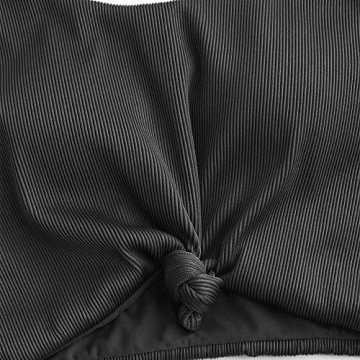 ZAFUL Women's Knot Textured Ribbed Scoop Neck Bikini Set High Waisted Two Piece Swimsuits Tankini R-Black