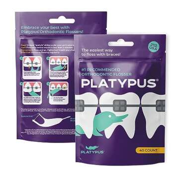Platypus Orthodontic Flossers for Braces, 40 Count (Pack of 3), Ortho Picks for Adults & Kids, Fits ...