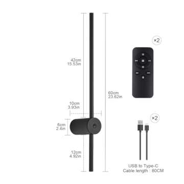 Battery Operated Wall Sconce Set of Two, USB Rechargeable LED Wall Lights with Remote Control, Dimmable Cordless Wall Lamp Indoor, 360° Rotation Reading Lamp for Living Room, Bedroom, Black - 24In