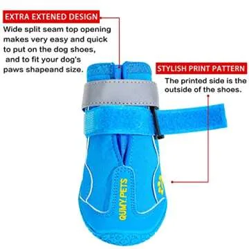 QUMY Dog Shoes for Large Dogs, Medium Dog Boots & Paw Protectors for Winter Snowy Day, Summer Hot Pavement, Waterproof in Rainy Weather, Outdoor Walking, Indoor Hardfloors Anti Slip Sole Blue 5