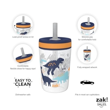 Zak Designs Kelso Tumblers for Kids, 15oz Leak-Proof Set
