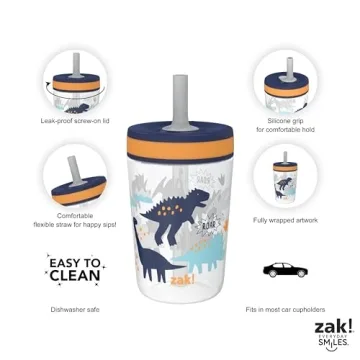 Zak Designs Kelso Tumblers for Kids, 15oz Leak-Proof Set