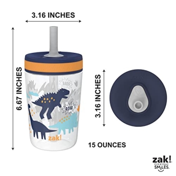 Zak Designs Kelso Tumblers for Kids, 15oz Leak-Proof Set