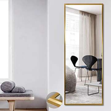 NeuType Full Length Mirror Standing Hanging or Leaning Against Wall, Large Rectangle Bedroom Mirror Floor Mirror Dressing Mirror Wall-Mounted Mirror, Aluminum Alloy Wide Frame, Titanium Gold, 65"x22"