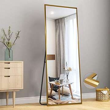 NeuType Full Length Mirror Standing Hanging or Leaning Against Wall, Large Rectangle Bedroom Mirror Floor Mirror Dressing Mirror Wall-Mounted Mirror, Aluminum Alloy Wide Frame, Titanium Gold, 65"x22"
