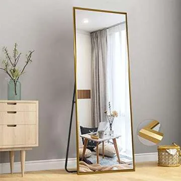 NeuType Full Length Mirror Standing Hanging or Leaning Against Wall, Large Rectangle Bedroom Mirror Floor Mirror Dressing Mirror Wall-Mounted Mirror, Aluminum Alloy Wide Frame, Titanium Gold, 65"x22"
