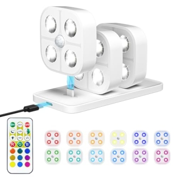 Wireless Step Light Rechargeable Puck Lights with Charging Station, Colorful RGB Motion Sensor Puck ...