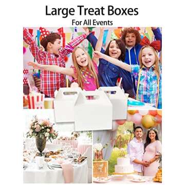 Happyhiram 30 CT Large Welcome Boxes with Handles White, 9x6x6 Gable Gift Easter Boxes Cardboard Paper Party Favor Boxes Barn Style Carry Out Box Recyclable Paper Gift Packaging Boxes for Food Box