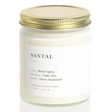 Brooklyn Candle Studio Santal Jar Candle - Luxury Scented Candle, Vegan Soy Wax, Hand Poured in The USA, 50 Hour Slow Burn Time - 7.5oz