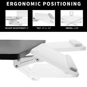 VIVO Adjustable 25 x 10 inch Computer Keyboard and Mouse Platform Tray Ergonomic Under Table Desk Mount Drawer Underdesk Shelf, White, MOUNT-KB03W