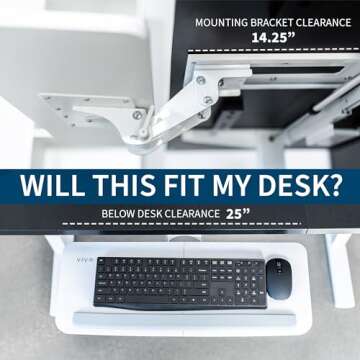 VIVO Adjustable 25 x 10 inch Computer Keyboard and Mouse Platform Tray Ergonomic Under Table Desk Mount Drawer Underdesk Shelf, White, MOUNT-KB03W