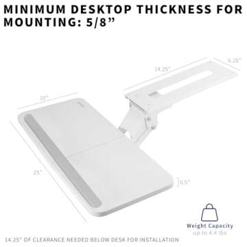 VIVO Adjustable 25 x 10 inch Computer Keyboard and Mouse Platform Tray Ergonomic Under Table Desk Mount Drawer Underdesk Shelf, White, MOUNT-KB03W