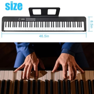 88 Key Digital Piano, Semi Weighted Electronic Keyboard Piano with Music Stand, Power Supply, Sustai...