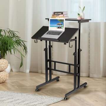 SIDUCAL Mobile Standing Desk, Portable Stand Up Desk, Small Adjustable Standing Desk Converter with ...