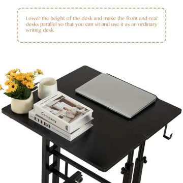 SIDUCAL Mobile Standing Desk, Portable Stand Up Desk, Small Adjustable Standing Desk Converter with Wheels Home Office Workstation, Rolling Desk Laptop Cart for Standing or Sitting, Black