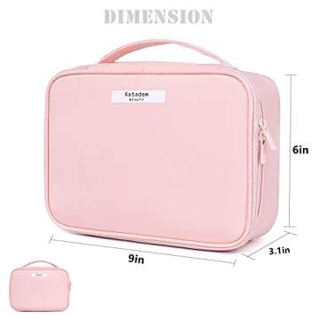 Katadem Large Capacity Makeup Bag - Cosmetic Travel Bag for Women & Girls, Pink, Travel Size, Water Resistant, Leak Proof