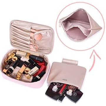 Katadem Large Capacity Makeup Bag - Cosmetic Travel Bag for Women & Girls, Pink, Travel Size, Water Resistant, Leak Proof