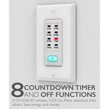Fosmon 4 Hour Light Timer Switch, Programmable in-Wall Countdown Timer Switch for Lights, Fans, Bath...